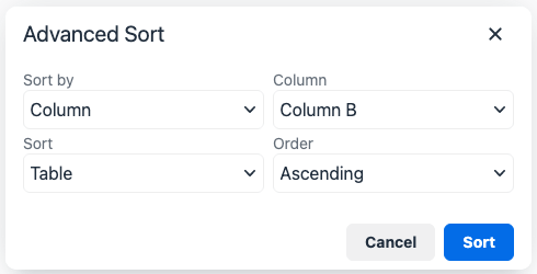 Advanced Tables sort dialog (Sort > Advanced Sort
).